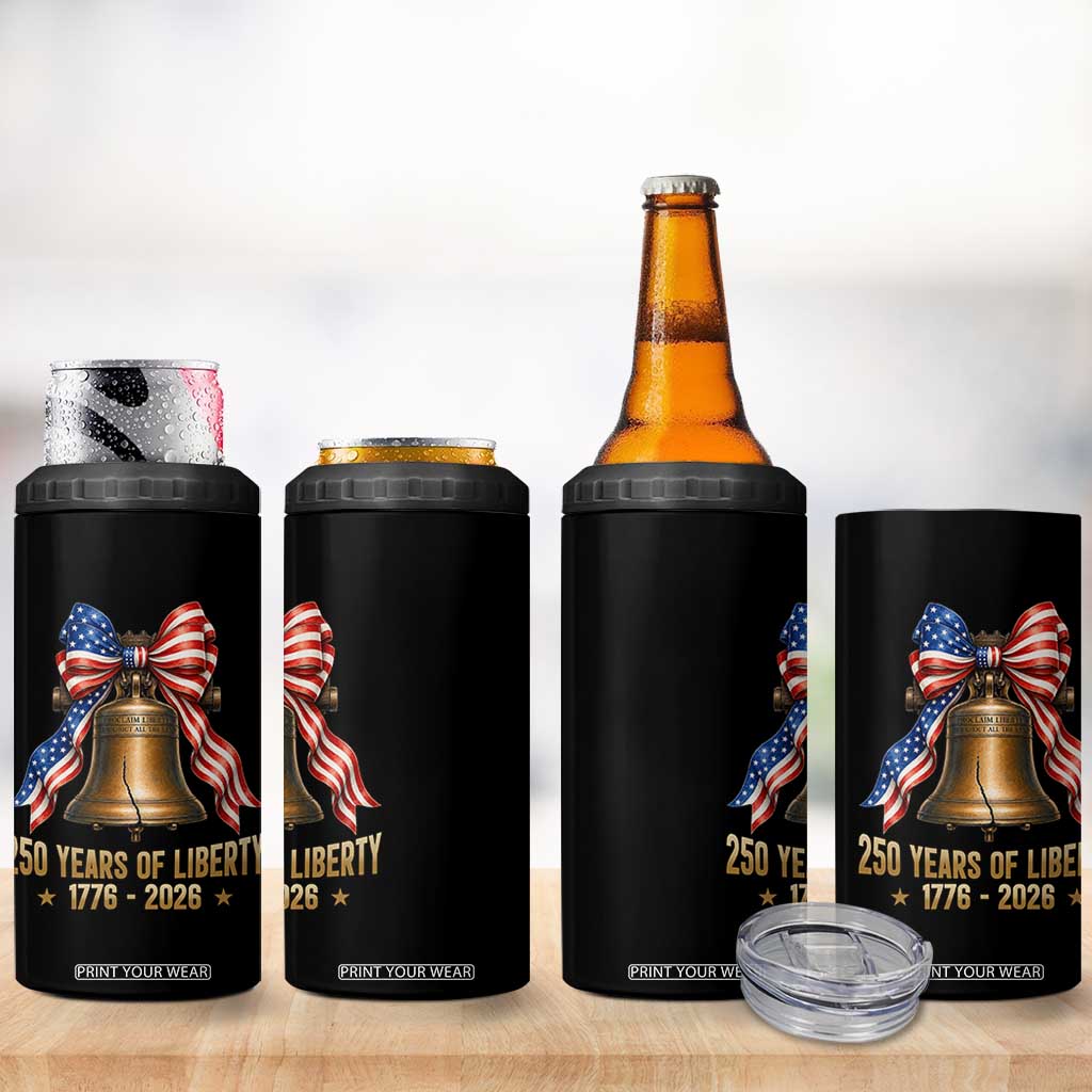 250 Years Of Liberty 4 in 1 Can Cooler Tumbler American Heritage Bell Graphic
