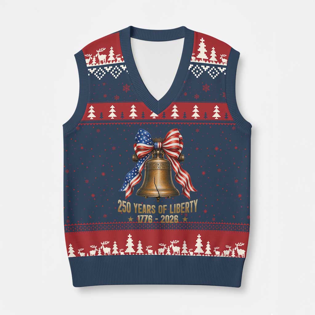250 Years Of Liberty V-Neck Knit Sweater Vest American Heritage Bell Graphic