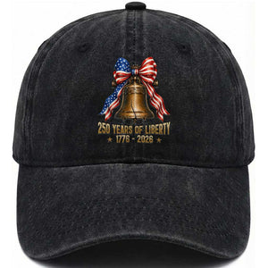 250 Years Of Liberty Washed Cotton Baseball Cap American Heritage Bell Graphic