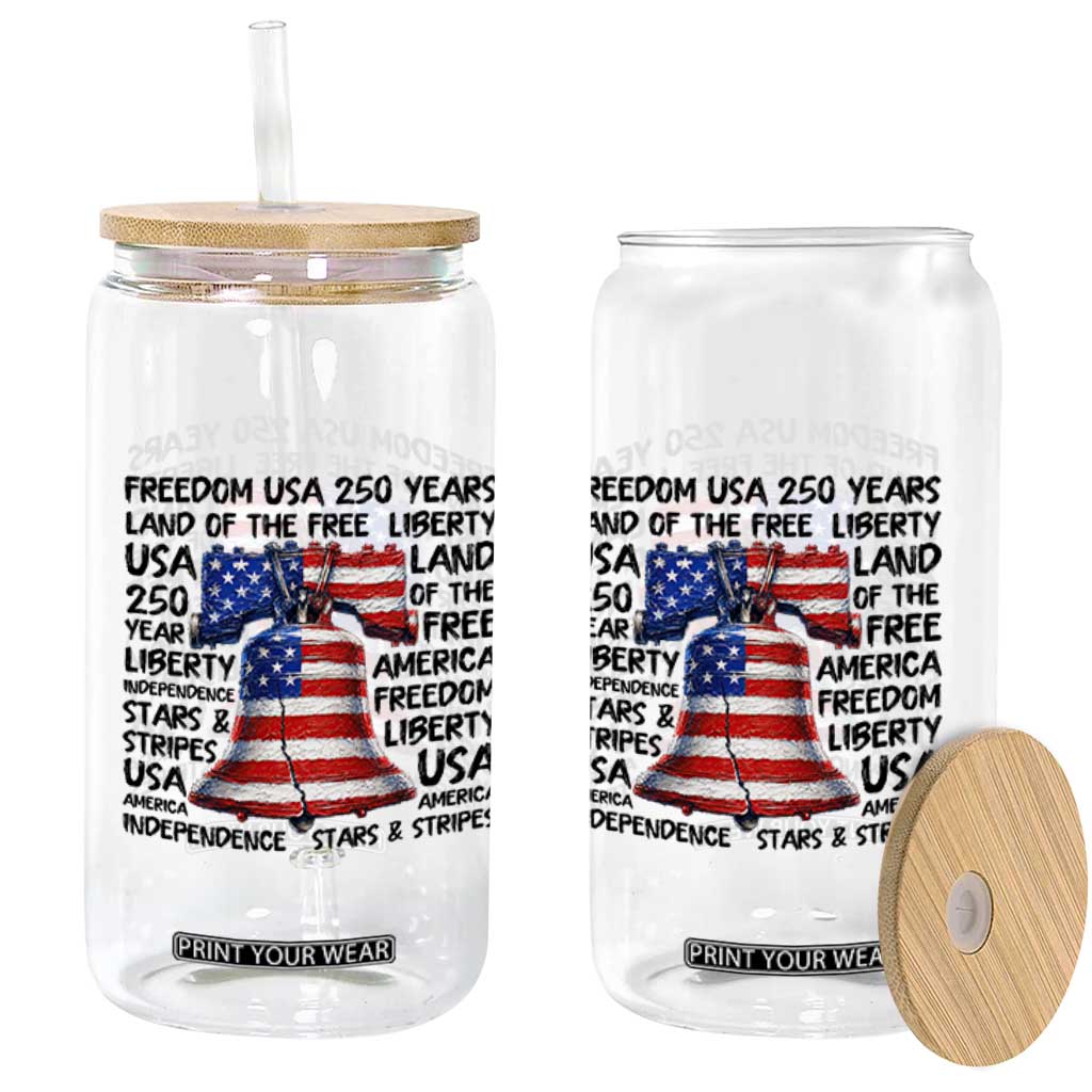 250 Years Of Freedom Glass Can Red White Blue Liberty Bell