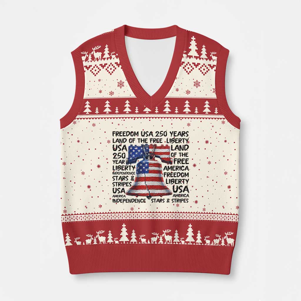 250 Years Of Freedom V-Neck Knit Sweater Vest Red White Blue Liberty Bell