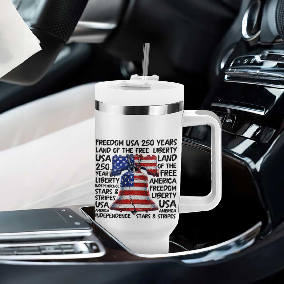 250 Years Of Freedom Tumbler With Handle Red White Blue Liberty Bell