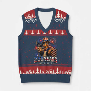 USA 250th Anniversary Tung Tung Sahur V-Neck Knit Sweater Vest Funny American Anniversary Celebration