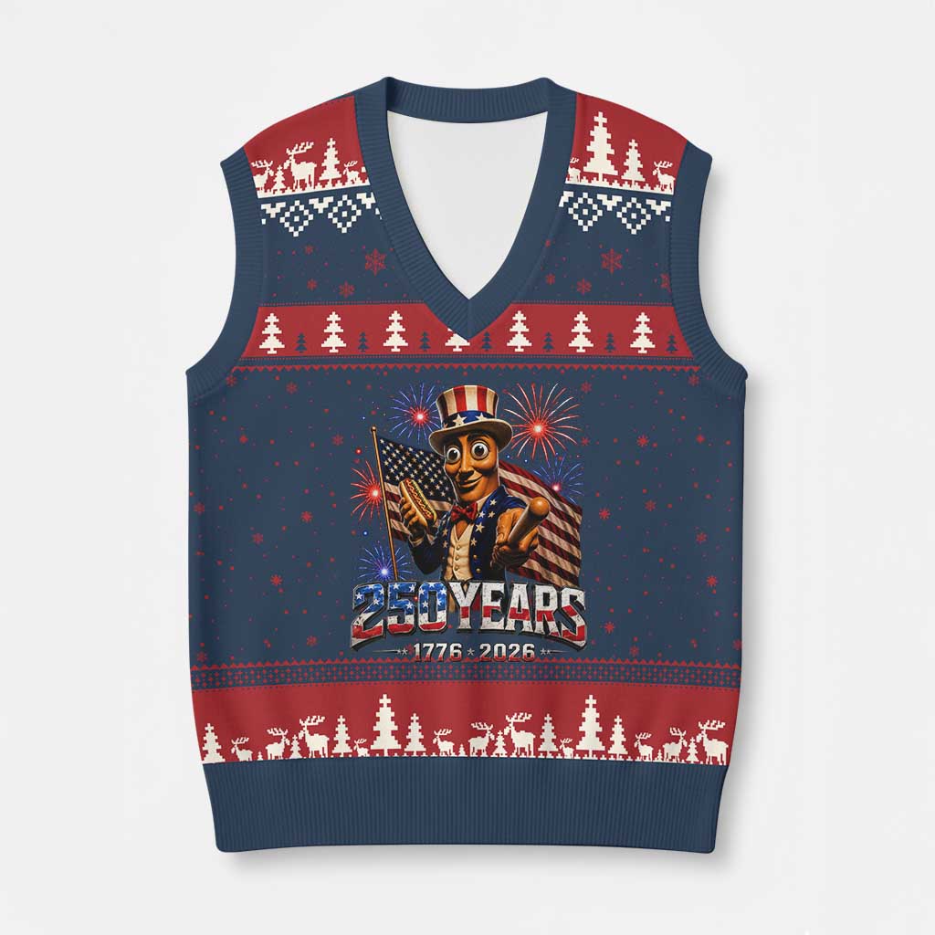 USA 250th Anniversary Tung Tung Sahur V-Neck Knit Sweater Vest Funny American Anniversary Celebration TS12 Navy Red Print Your Wear