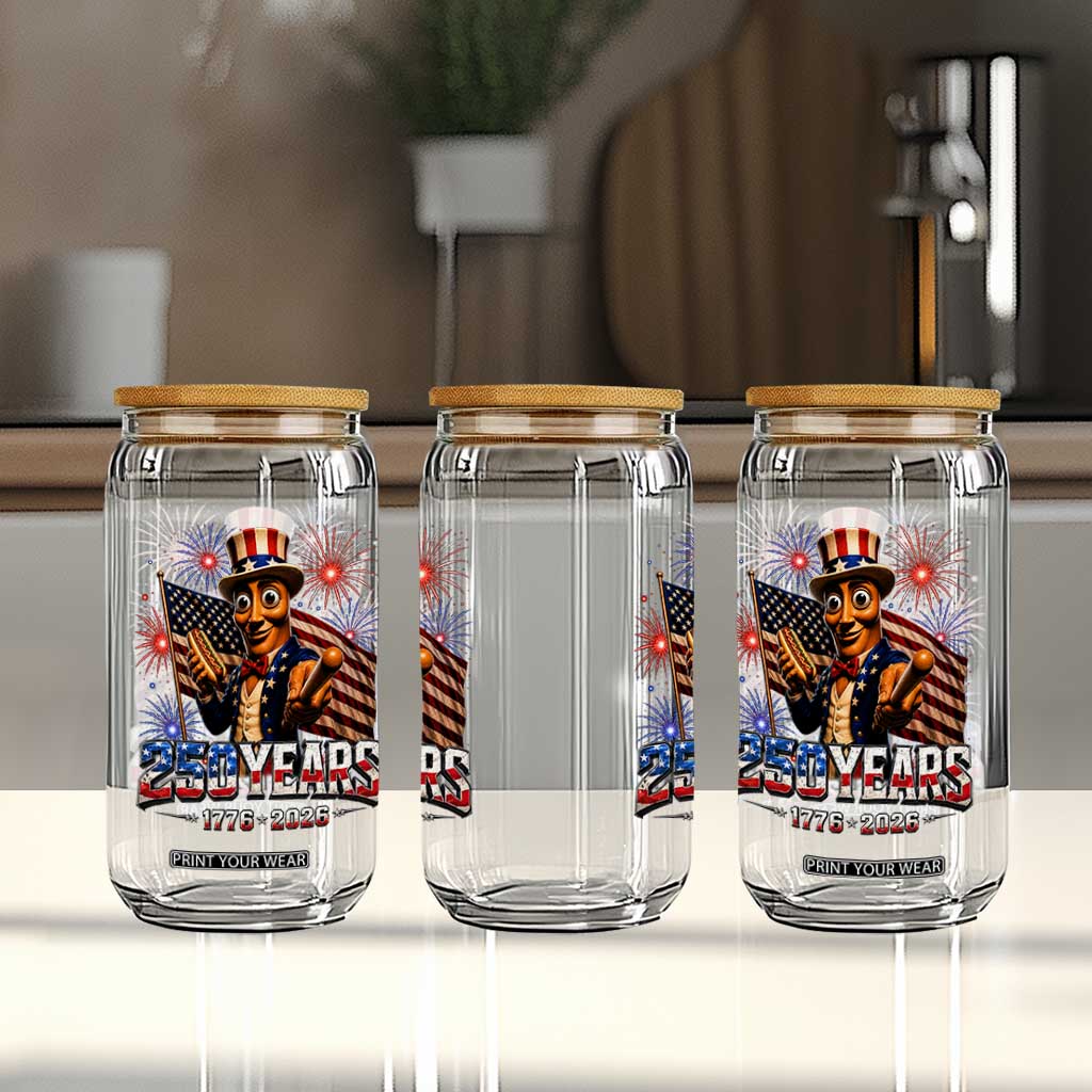 USA 250th Anniversary Tung Tung Sahur Glass Can Funny American Anniversary Celebration