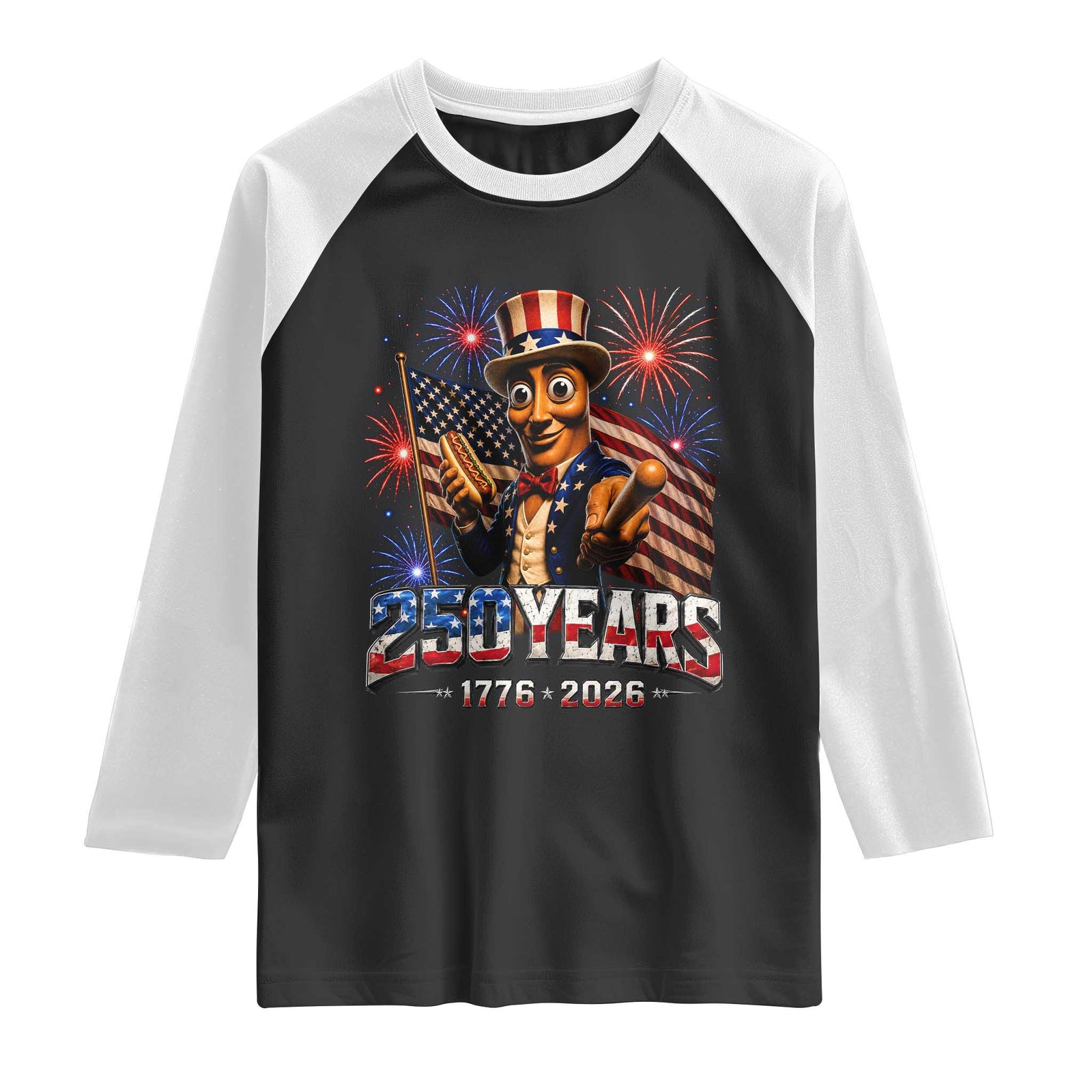 USA 250th Anniversary Tung Tung Sahur Raglan Shirt Funny American Anniversary Celebration TS12 Black White Print Your Wear