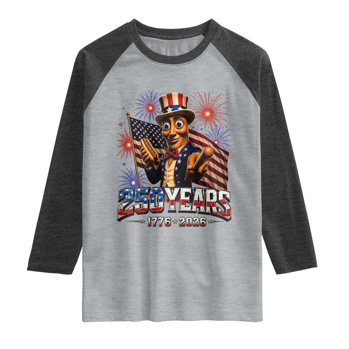 USA 250th Anniversary Tung Tung Sahur Raglan Shirt Funny American Anniversary Celebration TS12 Heather Gray Heather Charcoal Print Your Wear