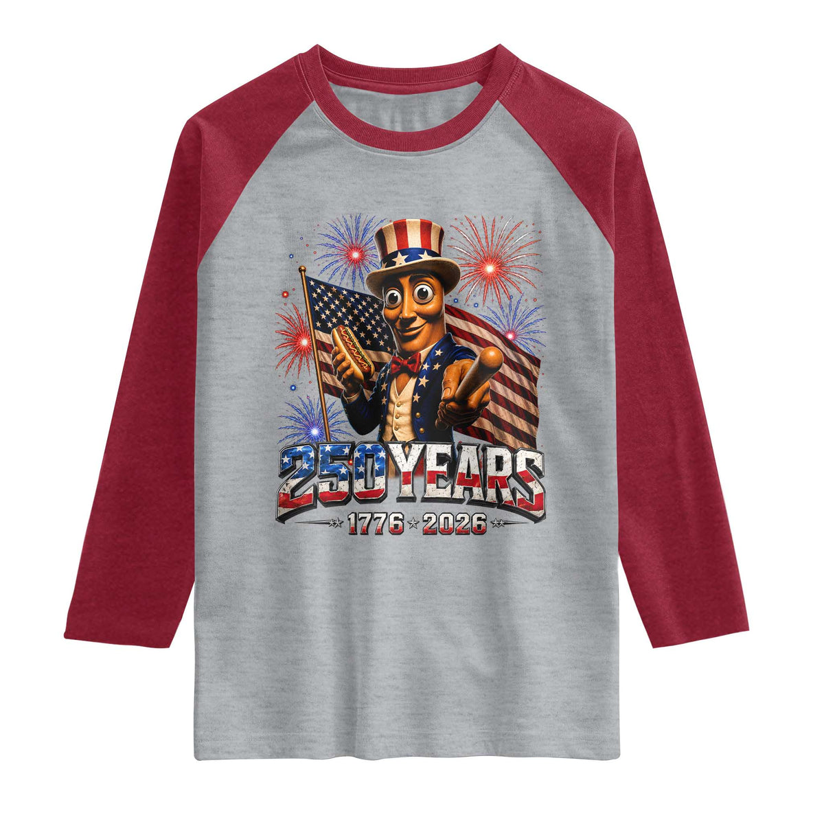 USA 250th Anniversary Tung Tung Sahur Raglan Shirt Funny American Anniversary Celebration TS12 Heather Gray Heather Red Print Your Wear