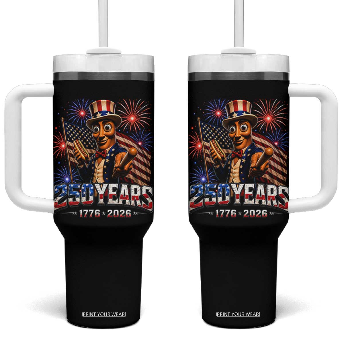 USA 250th Anniversary Tung Tung Sahur Tumbler With Handle Funny American Anniversary Celebration TS12 One Size: 40 oz Black Print Your Wear