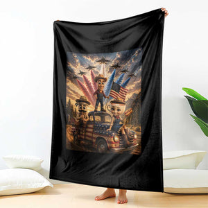 Patriotic Italian Brainrot Farmer Meme Throw Blanket Funny USA Freedom Jet Fighter Graphic