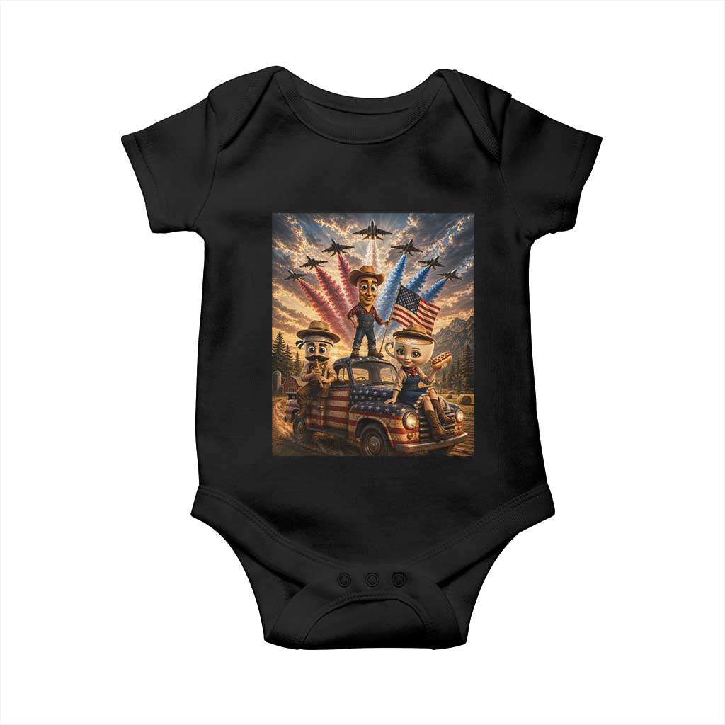Patriotic Italian Brainrot Farmer Meme Baby Onesie Funny USA Freedom Jet Fighter Graphic TS12 Black Print Your Wear