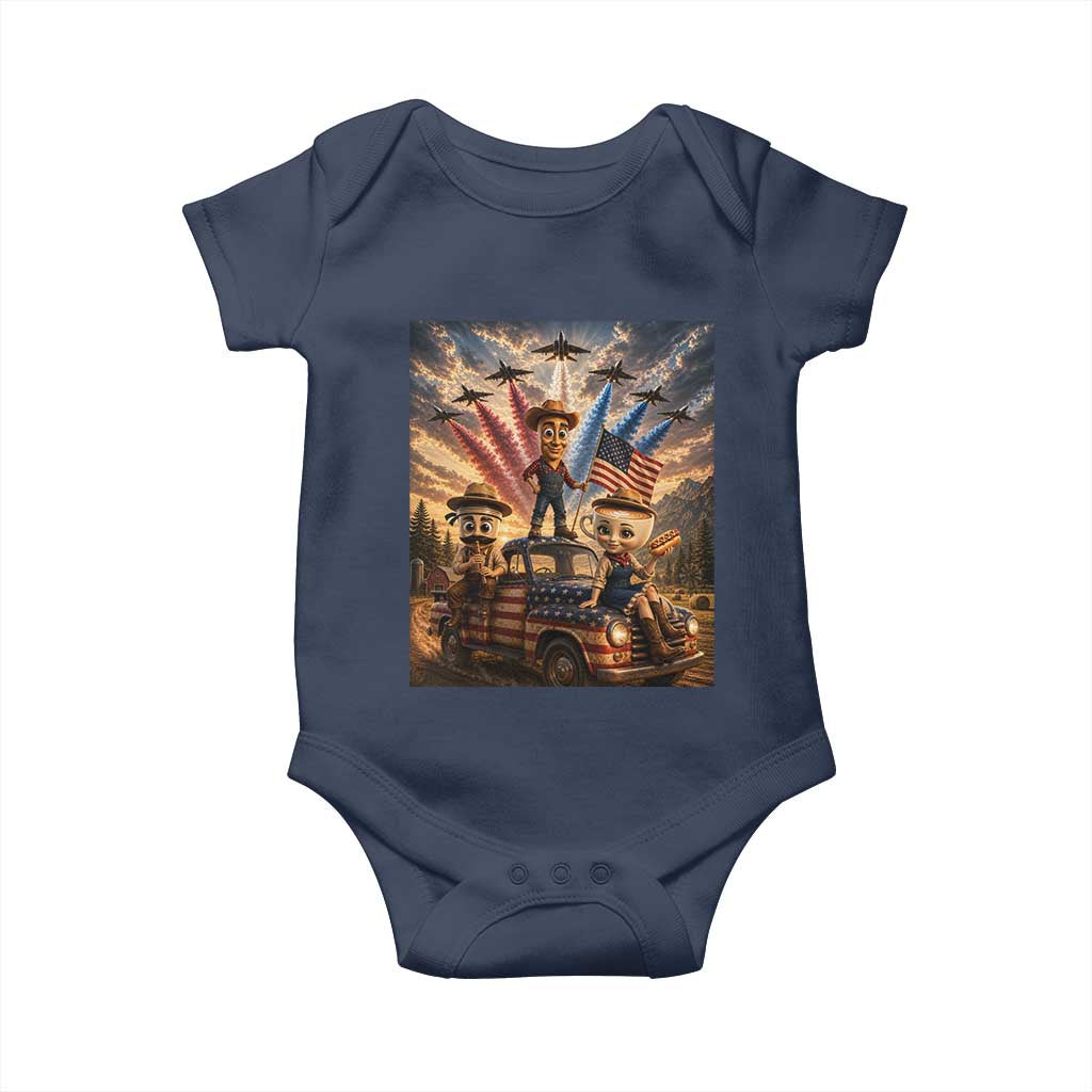 Patriotic Italian Brainrot Farmer Meme Baby Onesie Funny USA Freedom Jet Fighter Graphic