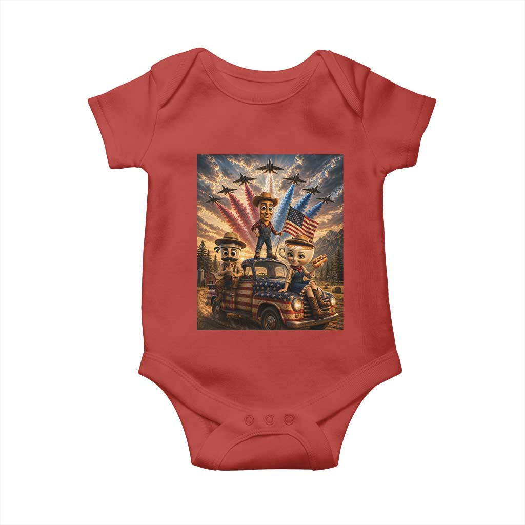 Patriotic Italian Brainrot Farmer Meme Baby Onesie Funny USA Freedom Jet Fighter Graphic