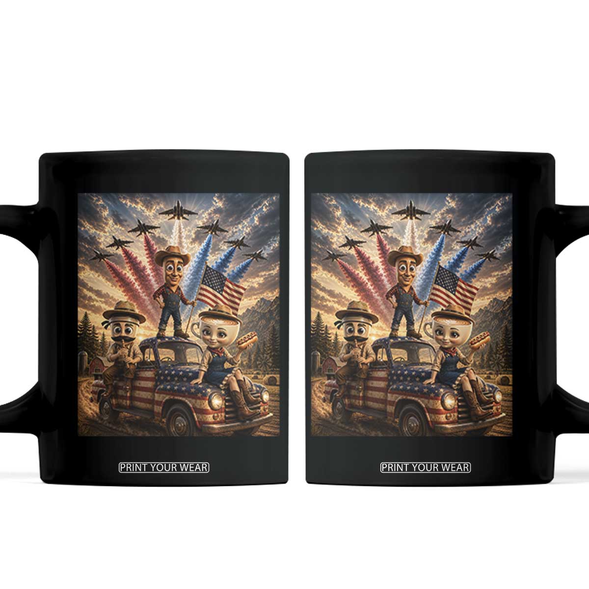 Patriotic Italian Brainrot Farmer Meme Coffee Mug Funny USA Freedom Jet Fighter Graphic