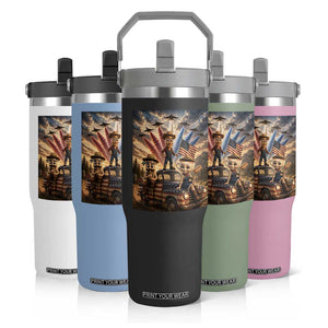 Patriotic Italian Brainrot Farmer Meme Flip Straw Tumbler Funny USA Freedom Jet Fighter Graphic