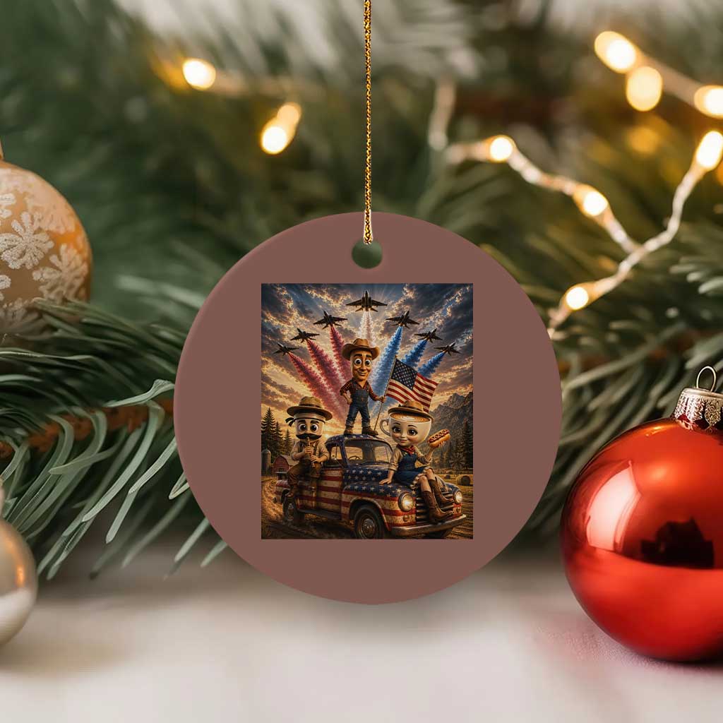 Patriotic Italian Brainrot Farmer Meme Ceramic Ornament Funny USA Freedom Jet Fighter Graphic