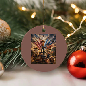 Patriotic Italian Brainrot Farmer Meme Ceramic Ornament Funny USA Freedom Jet Fighter Graphic