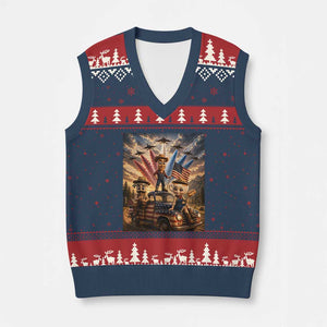 Patriotic Italian Brainrot Farmer Meme V-Neck Knit Sweater Vest Funny USA Freedom Jet Fighter Graphic