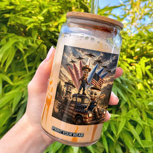 Patriotic Italian Brainrot Farmer Meme Glass Can Funny USA Freedom Jet Fighter Graphic