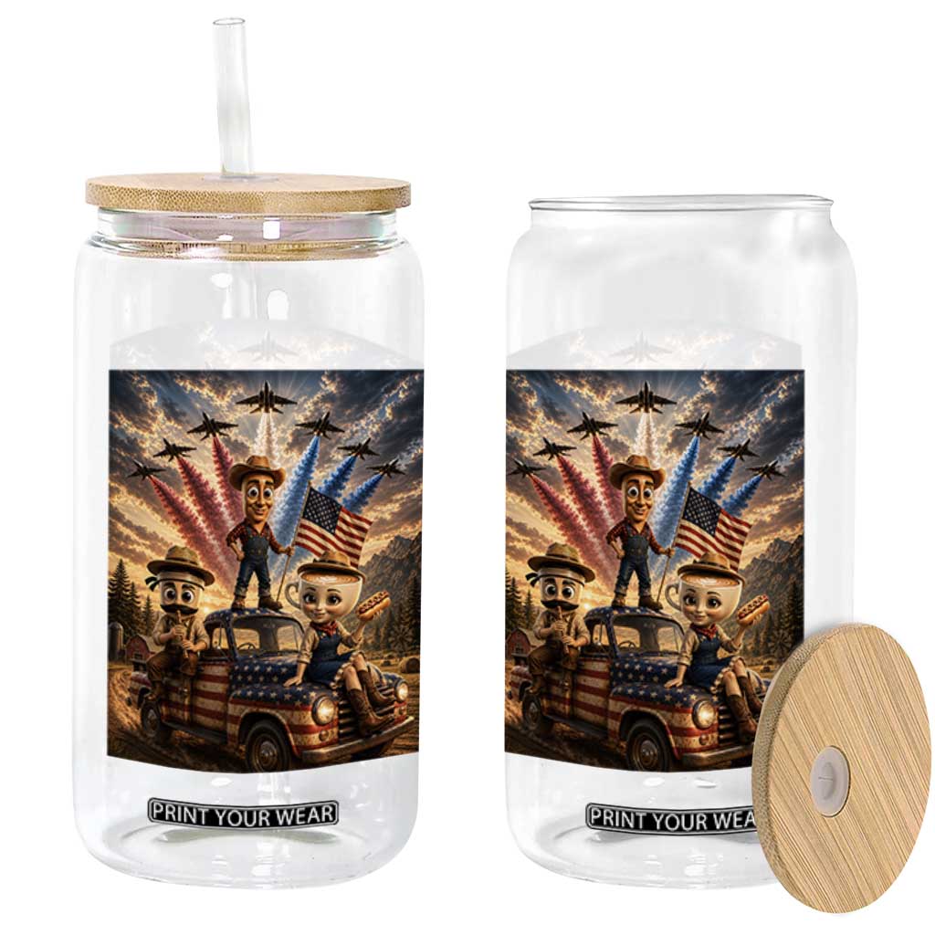 Patriotic Italian Brainrot Farmer Meme Glass Can Funny USA Freedom Jet Fighter Graphic