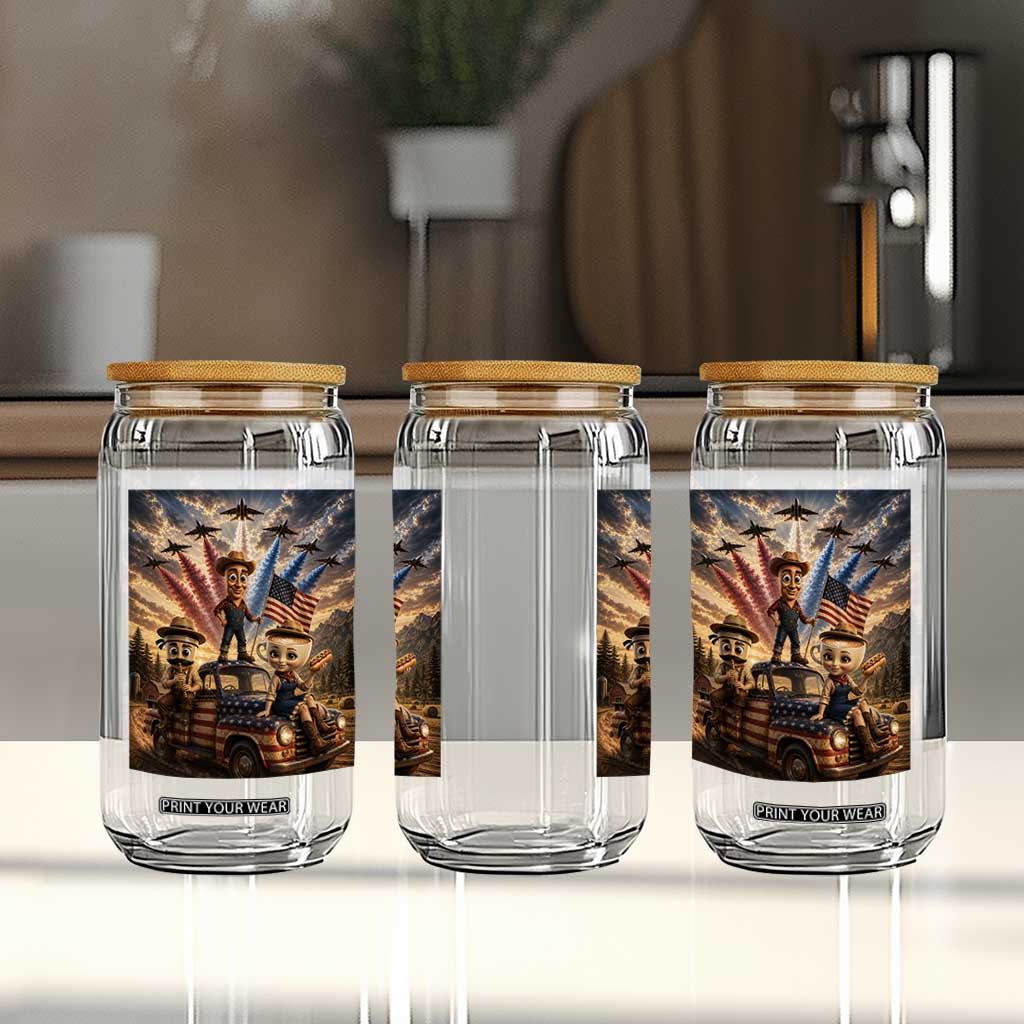 Patriotic Italian Brainrot Farmer Meme Glass Can Funny USA Freedom Jet Fighter Graphic