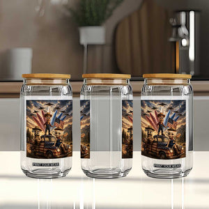 Patriotic Italian Brainrot Farmer Meme Glass Can Funny USA Freedom Jet Fighter Graphic
