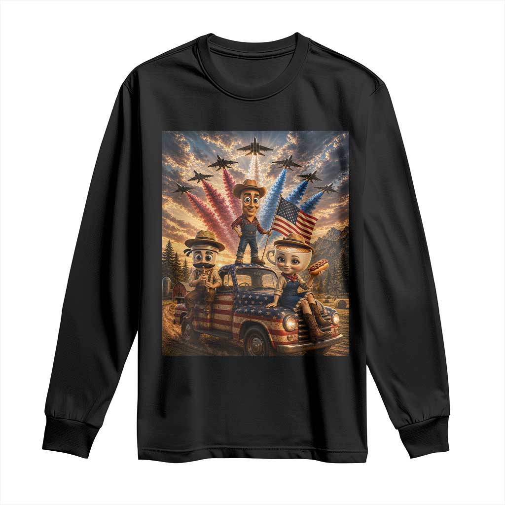 Patriotic Italian Brainrot Farmer Meme Long Sleeve Shirt Funny USA Freedom Jet Fighter Graphic