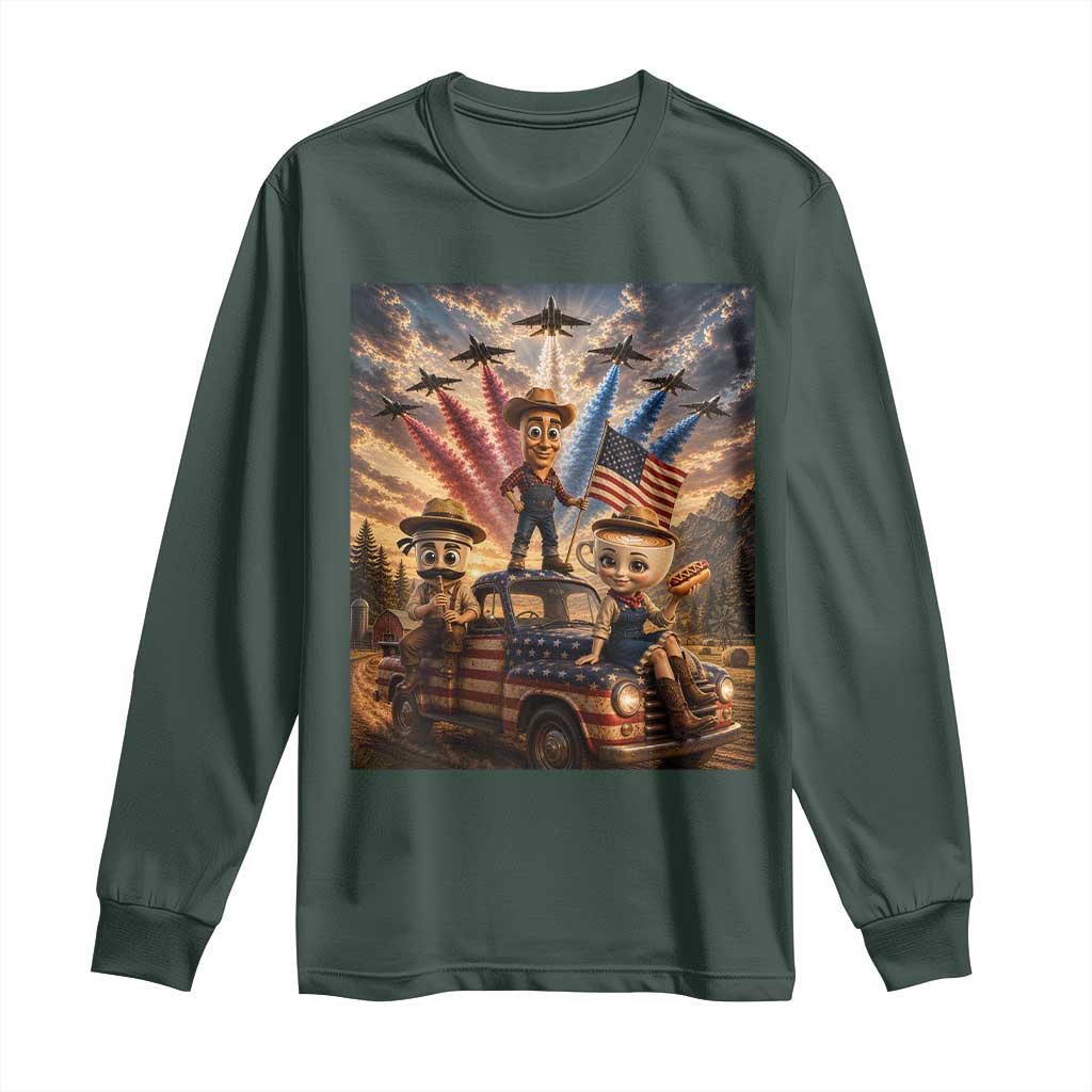 Patriotic Italian Brainrot Farmer Meme Long Sleeve Shirt Funny USA Freedom Jet Fighter Graphic