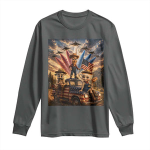 Patriotic Italian Brainrot Farmer Meme Long Sleeve Shirt Funny USA Freedom Jet Fighter Graphic