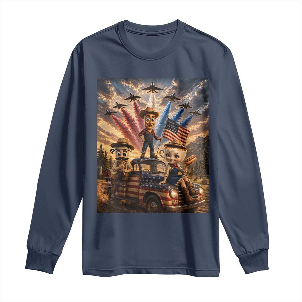 Patriotic Italian Brainrot Farmer Meme Long Sleeve Shirt Funny USA Freedom Jet Fighter Graphic