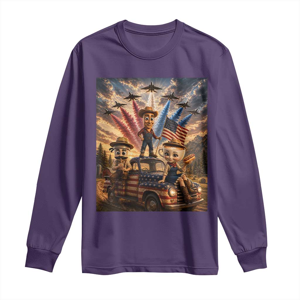 Patriotic Italian Brainrot Farmer Meme Long Sleeve Shirt Funny USA Freedom Jet Fighter Graphic
