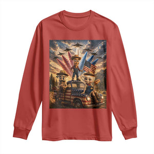 Patriotic Italian Brainrot Farmer Meme Long Sleeve Shirt Funny USA Freedom Jet Fighter Graphic