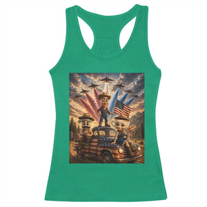Patriotic Italian Brainrot Farmer Meme Racerback Tank Top Funny USA Freedom Jet Fighter Graphic