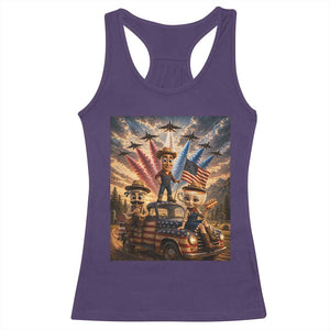 Patriotic Italian Brainrot Farmer Meme Racerback Tank Top Funny USA Freedom Jet Fighter Graphic