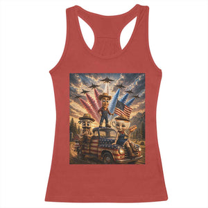 Patriotic Italian Brainrot Farmer Meme Racerback Tank Top Funny USA Freedom Jet Fighter Graphic