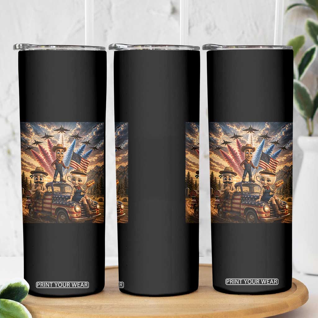 Patriotic Italian Brainrot Farmer Meme Skinny Tumbler Funny USA Freedom Jet Fighter Graphic