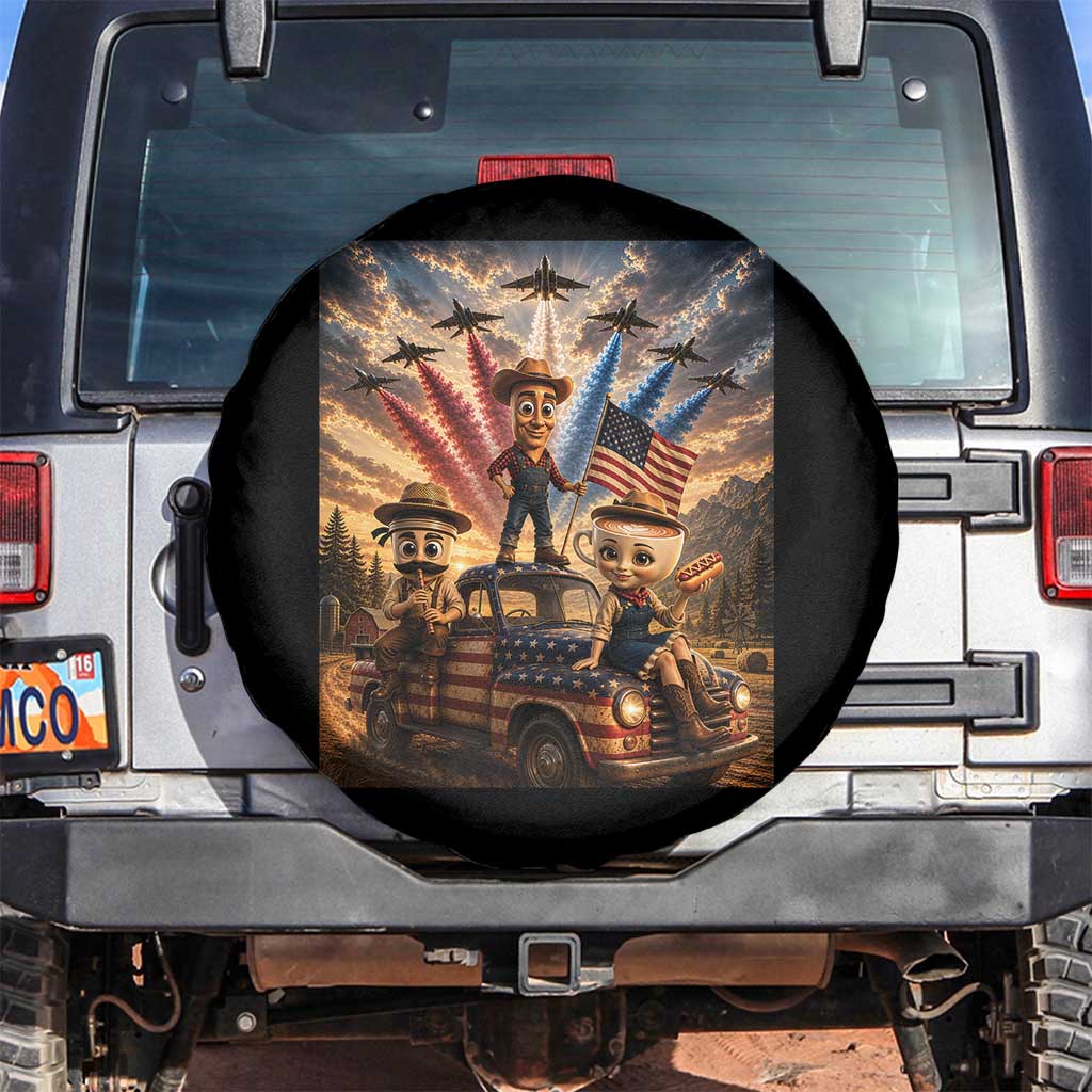 Patriotic Italian Brainrot Farmer Meme Spare Tire Cover Funny USA Freedom Jet Fighter Graphic