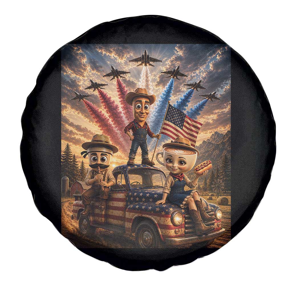 Patriotic Italian Brainrot Farmer Meme Spare Tire Cover Funny USA Freedom Jet Fighter Graphic