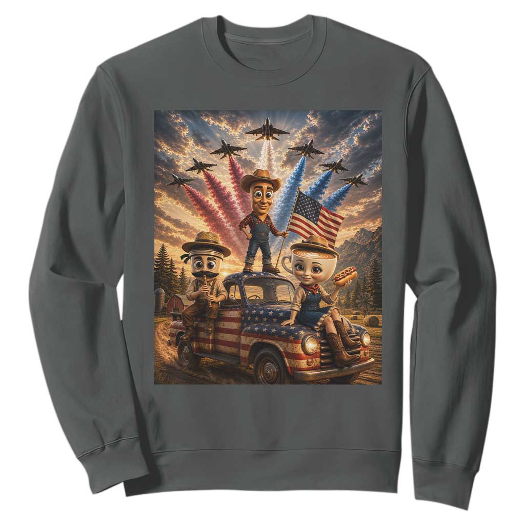 Patriotic Italian Brainrot Farmer Meme Sweatshirt Funny USA Freedom Jet Fighter Graphic