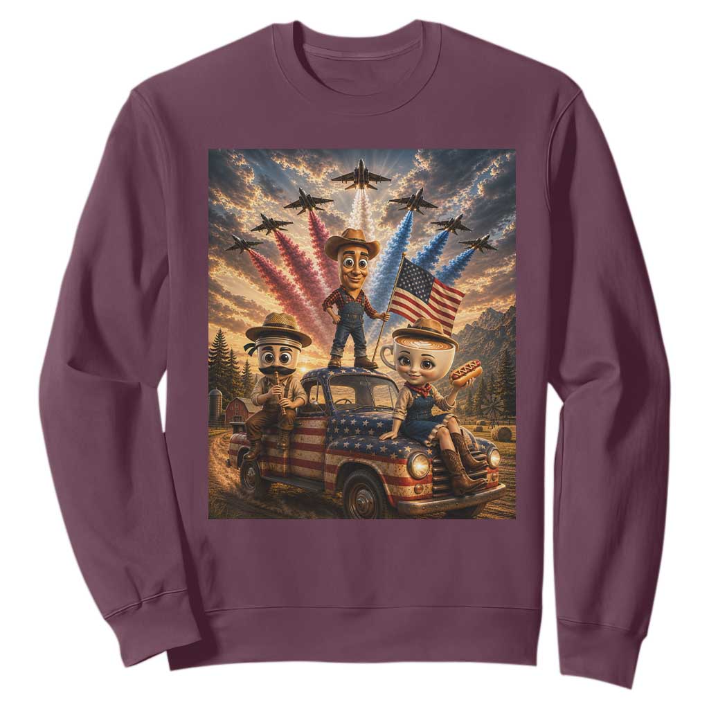 Patriotic Italian Brainrot Farmer Meme Sweatshirt Funny USA Freedom Jet Fighter Graphic