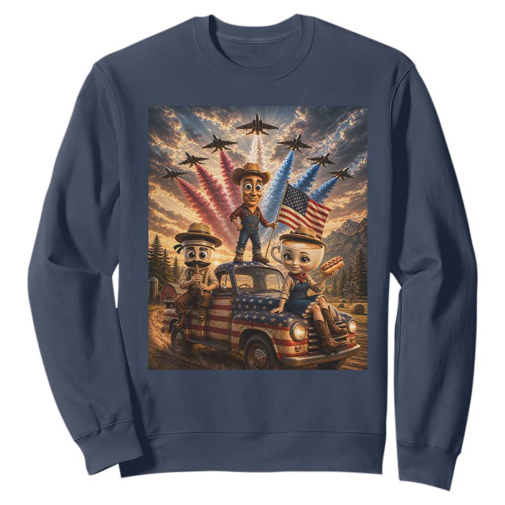 Patriotic Italian Brainrot Farmer Meme Sweatshirt Funny USA Freedom Jet Fighter Graphic