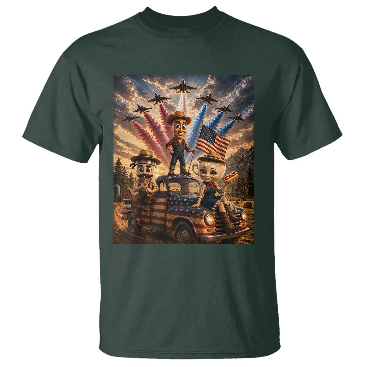 Patriotic Italian Brainrot Farmer Meme T Shirt Funny USA Freedom Jet Fighter Graphic