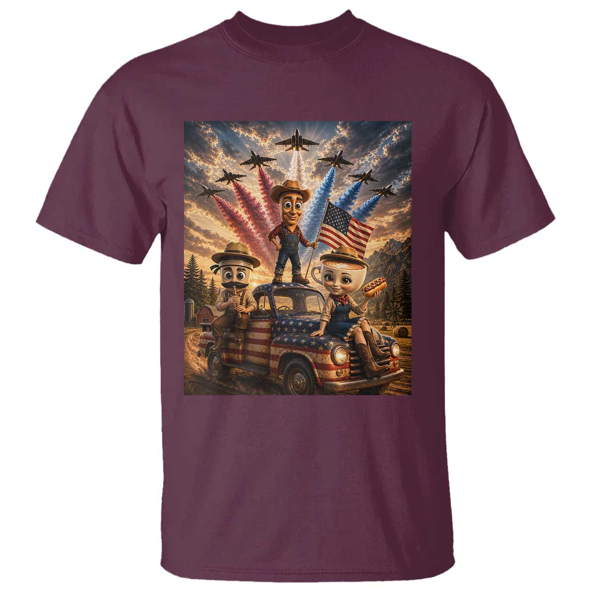 Patriotic Italian Brainrot Farmer Meme T Shirt Funny USA Freedom Jet Fighter Graphic