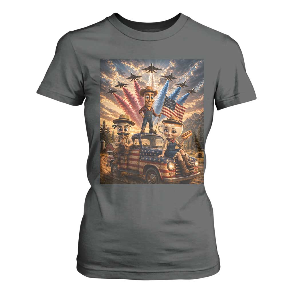 Patriotic Italian Brainrot Farmer Meme T Shirt For Women Funny USA Freedom Jet Fighter Graphic