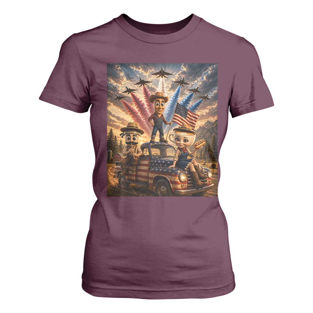 Patriotic Italian Brainrot Farmer Meme T Shirt For Women Funny USA Freedom Jet Fighter Graphic
