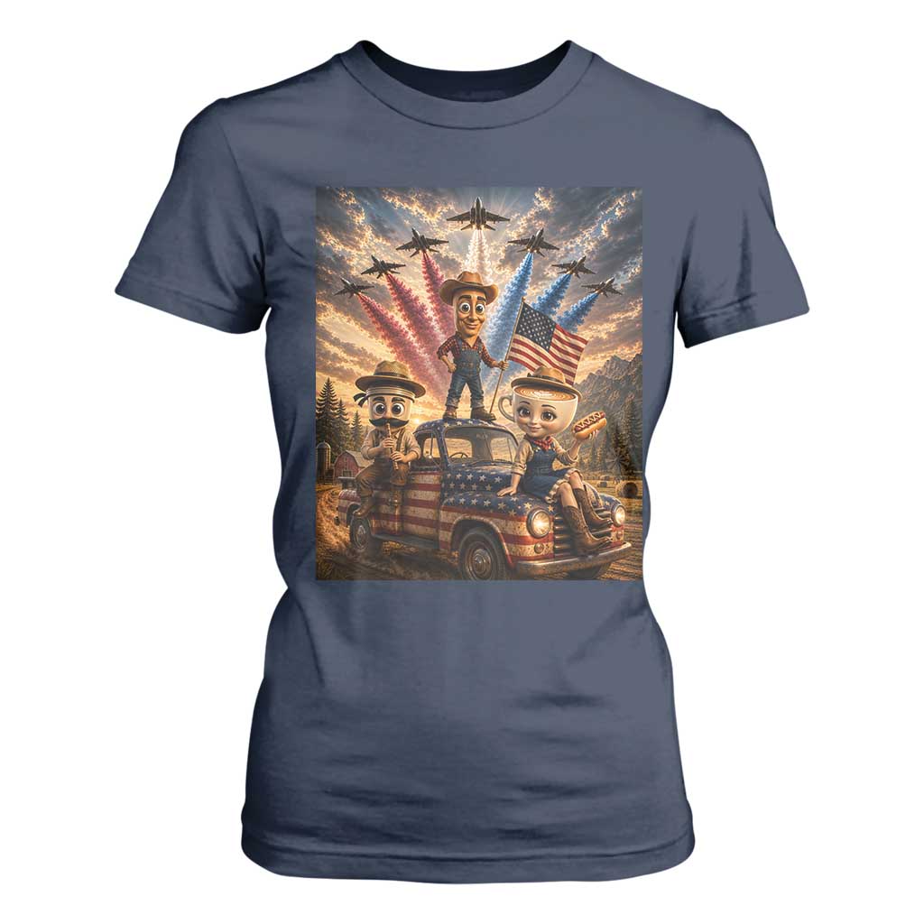 Patriotic Italian Brainrot Farmer Meme T Shirt For Women Funny USA Freedom Jet Fighter Graphic