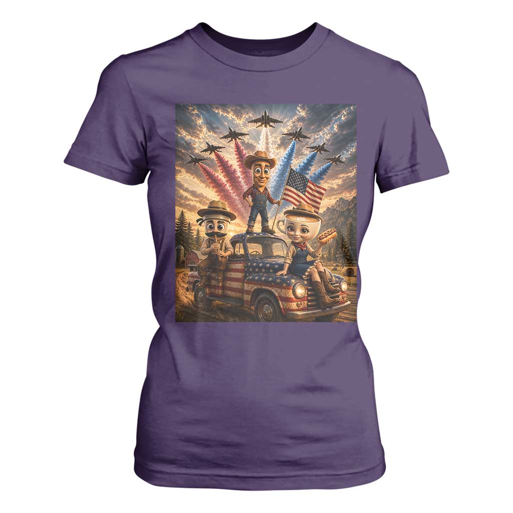 Patriotic Italian Brainrot Farmer Meme T Shirt For Women Funny USA Freedom Jet Fighter Graphic