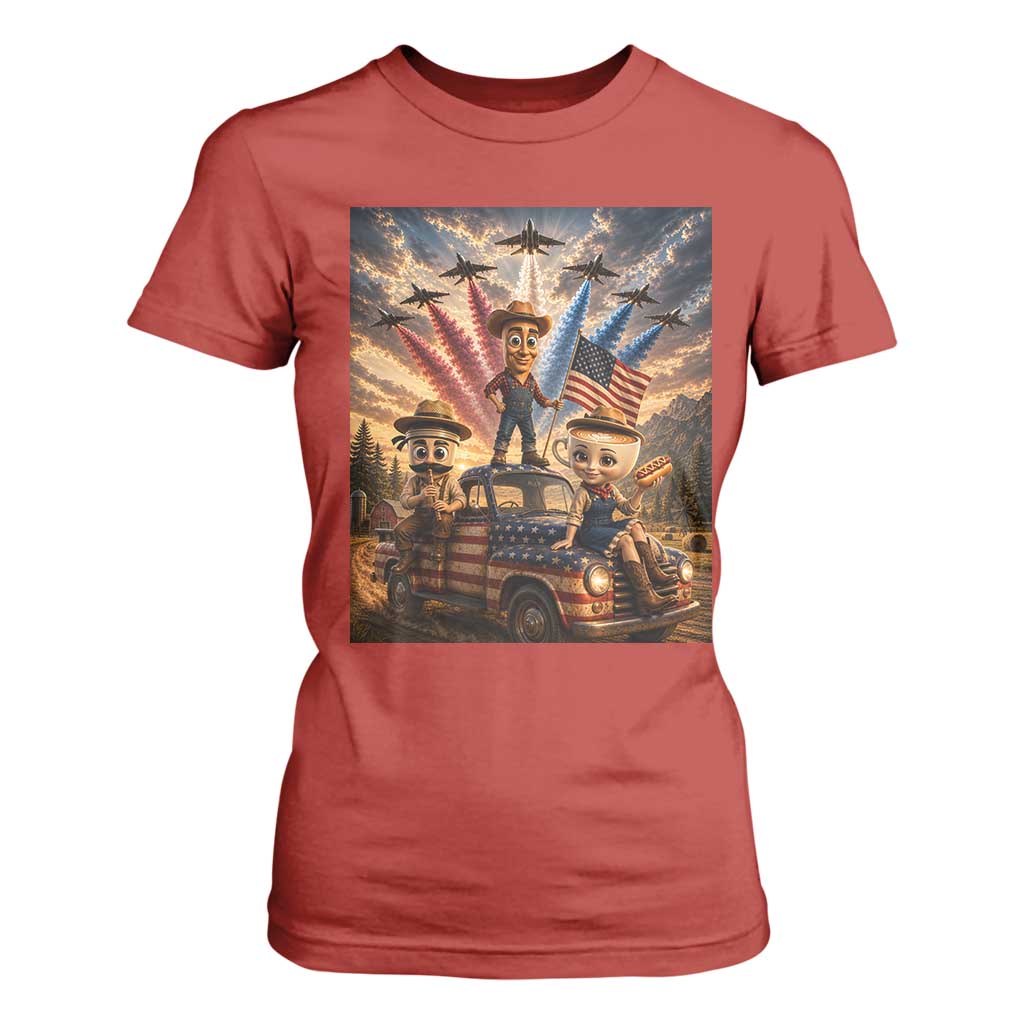 Patriotic Italian Brainrot Farmer Meme T Shirt For Women Funny USA Freedom Jet Fighter Graphic