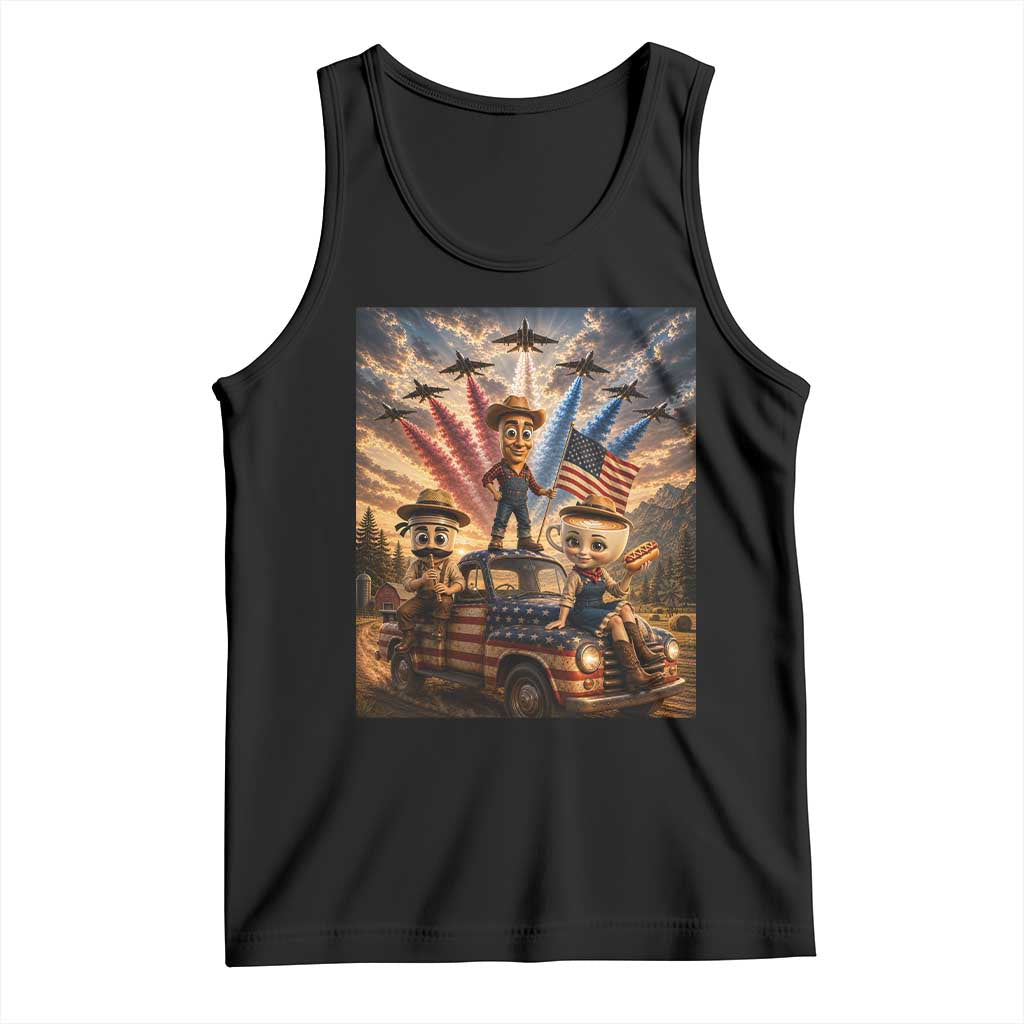 Patriotic Italian Brainrot Farmer Meme Tank Top Funny USA Freedom Jet Fighter Graphic TS12 Black Print Your Wear