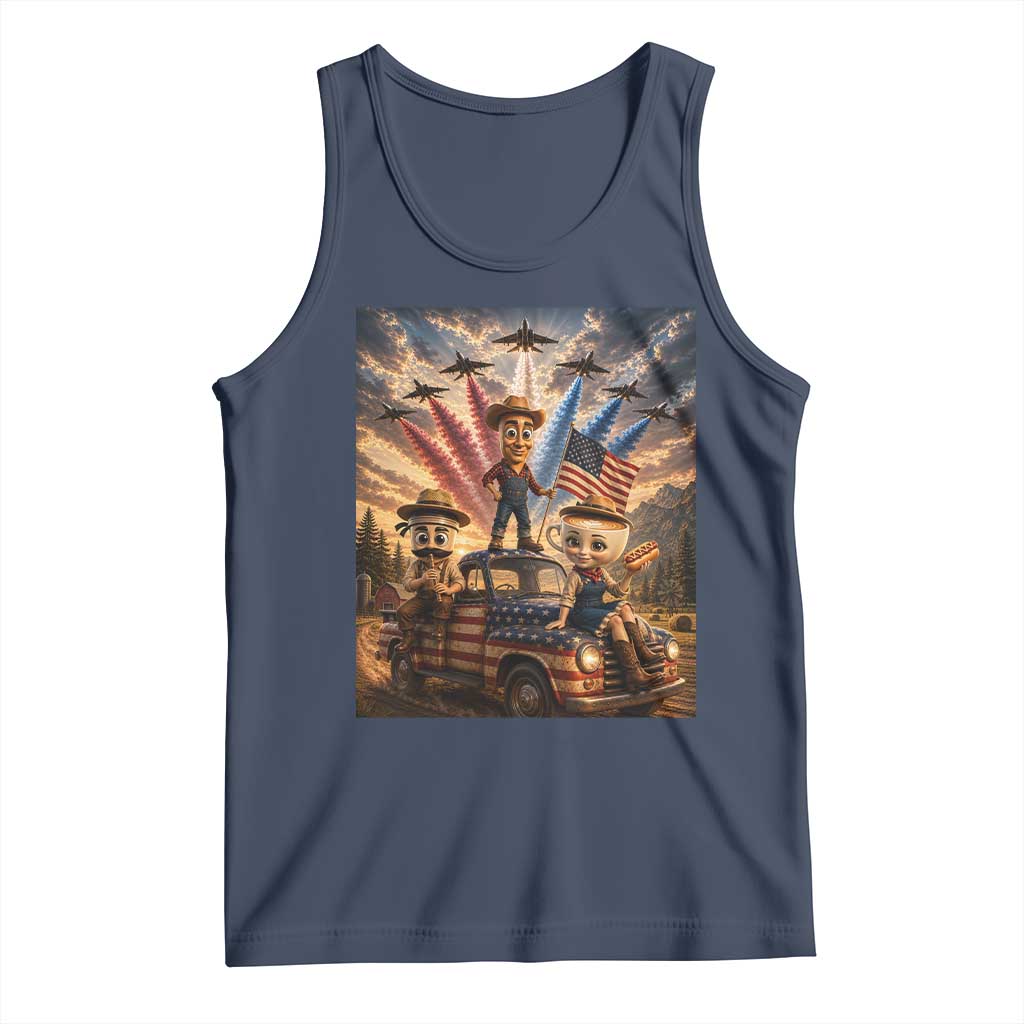 Patriotic Italian Brainrot Farmer Meme Tank Top Funny USA Freedom Jet Fighter Graphic